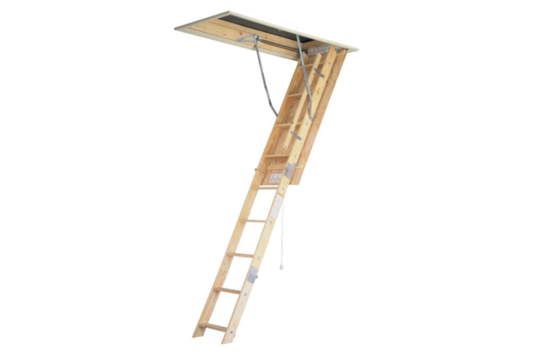 A wooden ladder with a roof